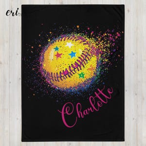 Personalized Color Splash Softball Blanket-Glitter and Softballs, Colorful Softball Blanket, Girls Softball Gift, Personalized Softball Gift