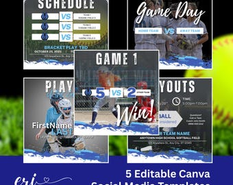Softball Social Media Templates | Team Game Day | Editable Canva Graphics