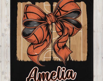 Personalized Basketball Bow Blanket: Sports Player Fleece Throw