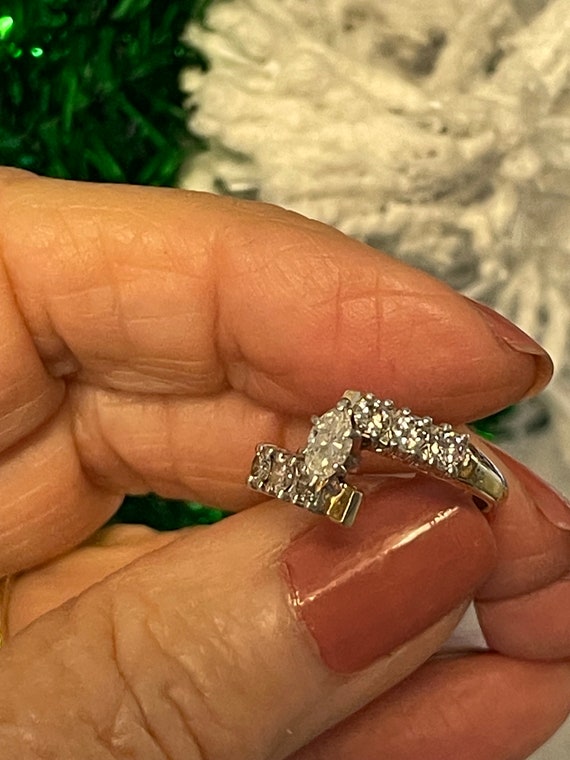 Vintage Marquise Diamond Ring-10 KT, size 6 - image 3