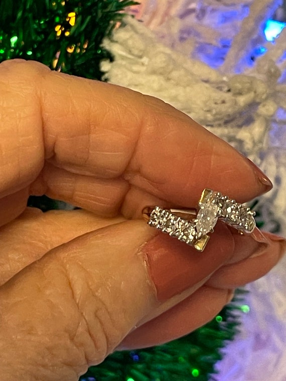 Vintage Marquise Diamond Ring-10 KT, size 6 - image 2
