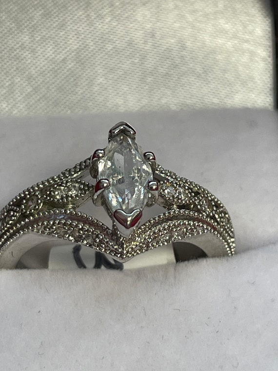 Art Deco Style Sterling Silver Marquise Ring