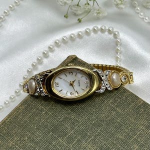 Diamanté and Pearl Watch with Mother of Pearl Dial