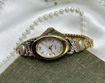 Diamanté and Pearl Watch with Mother of Pearl Dial
