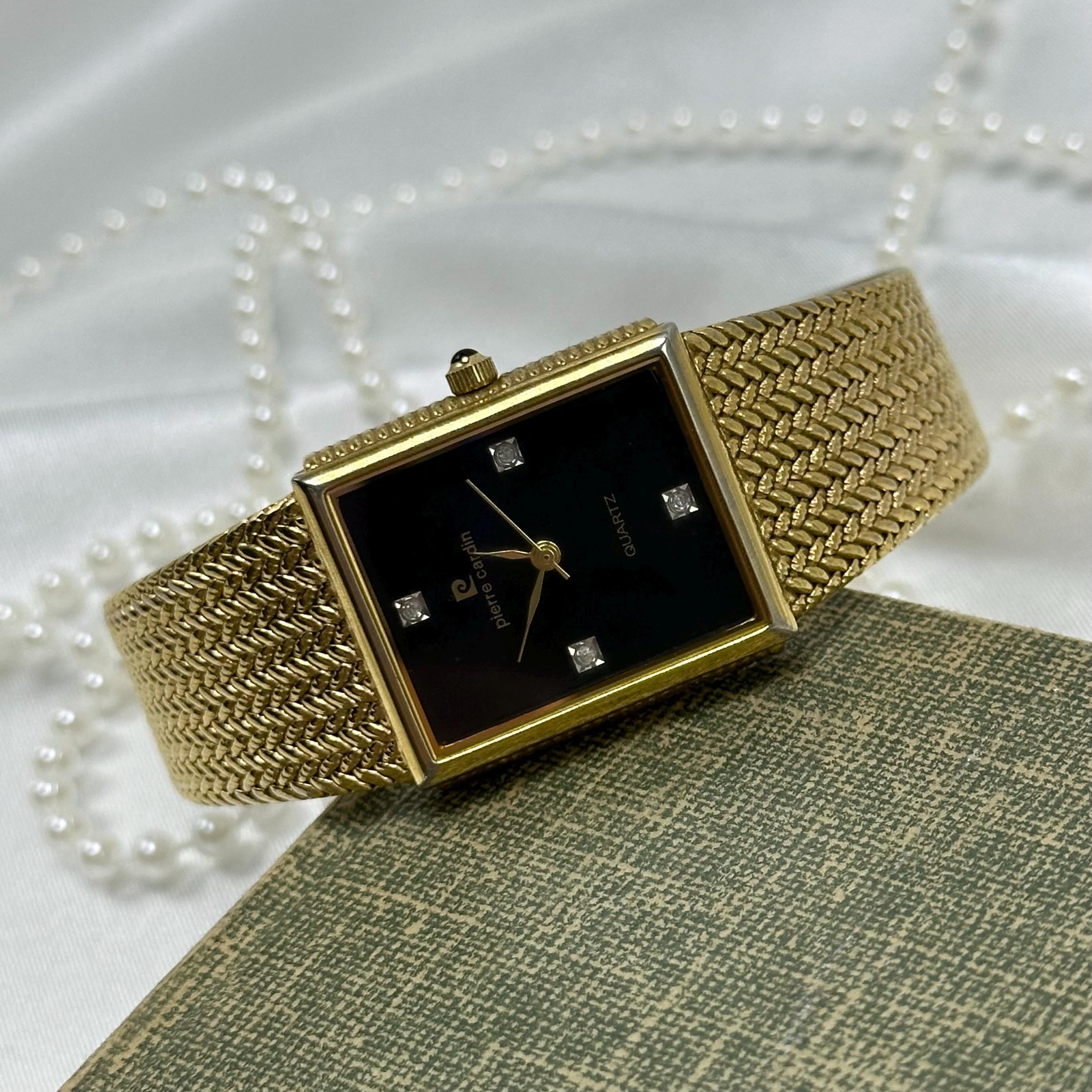 Pierre Vallee Gold Plated Vintage Ladies Watch Black Dial Gold Plated Bracelet Pierre Vallee Designed 20x15mm Diamond Accented | Proxibid main image 2