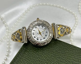 Two-Tone Wrangler Watch with Filigree Hearts Band and Black Jewel Crown