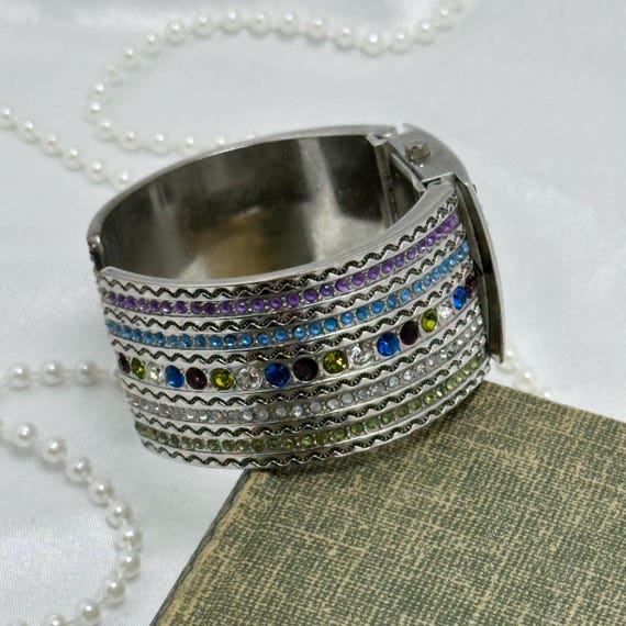 Silver Multicolor Gemstone Cuff Watch - image 7