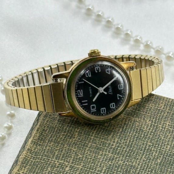 Vintage Timex Gold Tank Watch With Dark Green Dial Wind‎ Up Womens Watch Vintage Gold Tone Timex Watch: Rectangular Hand-winding  main image 4
