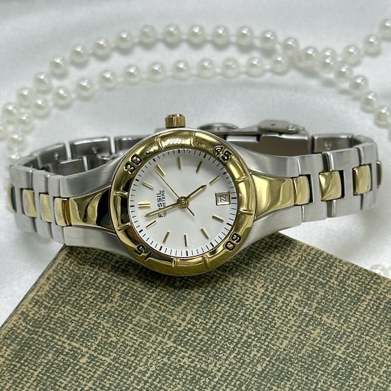 Two-Tone Fossil Watch with Rotating Bezel - image 2