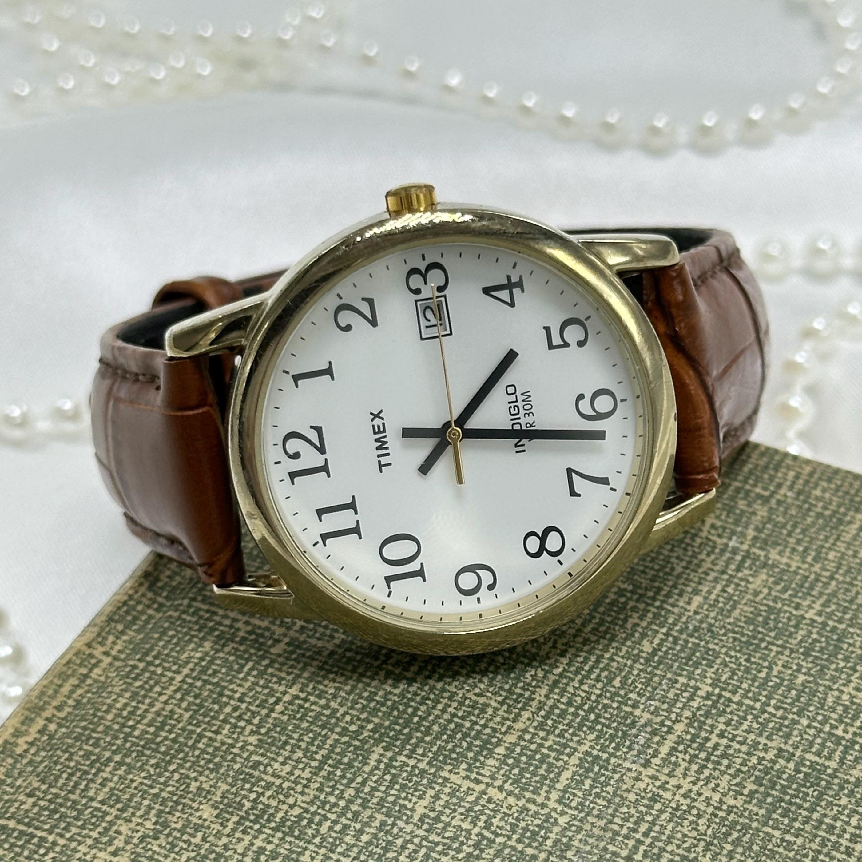 Vintage 1994 Timex Indiglo Ladies Watch Two Tone Gold Silver Brown Leather Band Timex Women Round Wristwatches for sale | eBay main image 4