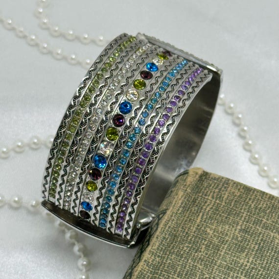 Silver Multicolor Gemstone Cuff Watch - image 10