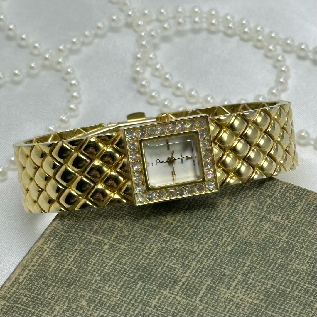 Luxury Gold Tank Watch With Quilted Band - Etsy