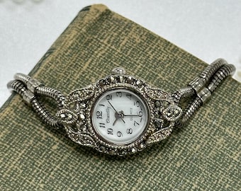 Vintage Art Deco Sterling Silver & Marcasite Ladies Watch - Etsy display picture 1