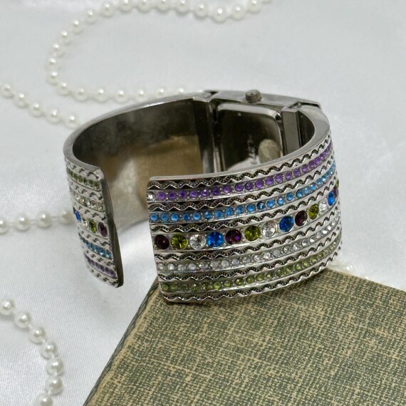 Silver Multicolor Gemstone Cuff Watch - image 5