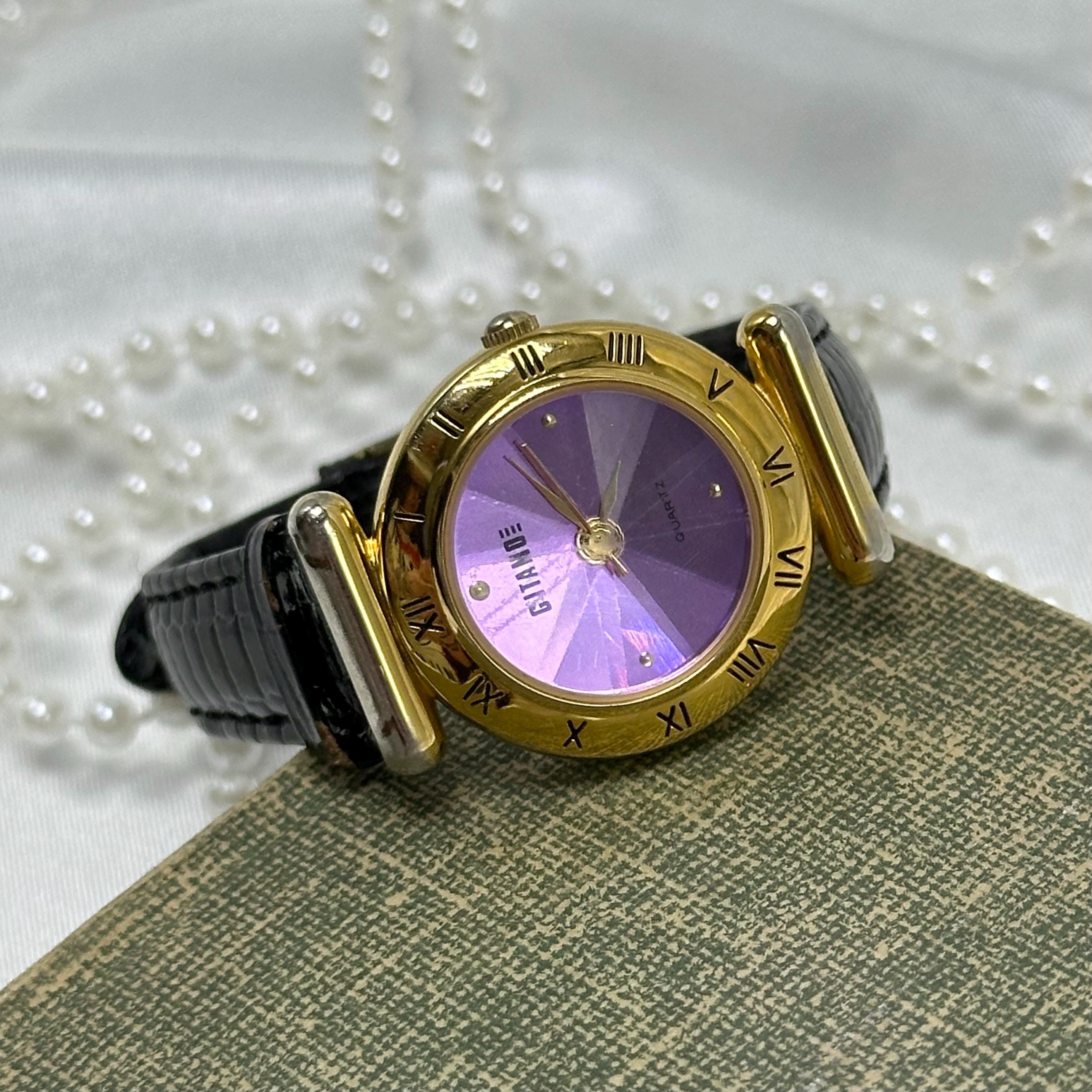 Classic Gold & Purple Rhinestone Stretch Watch Facet Bee Purple Gold Ladies main image 4