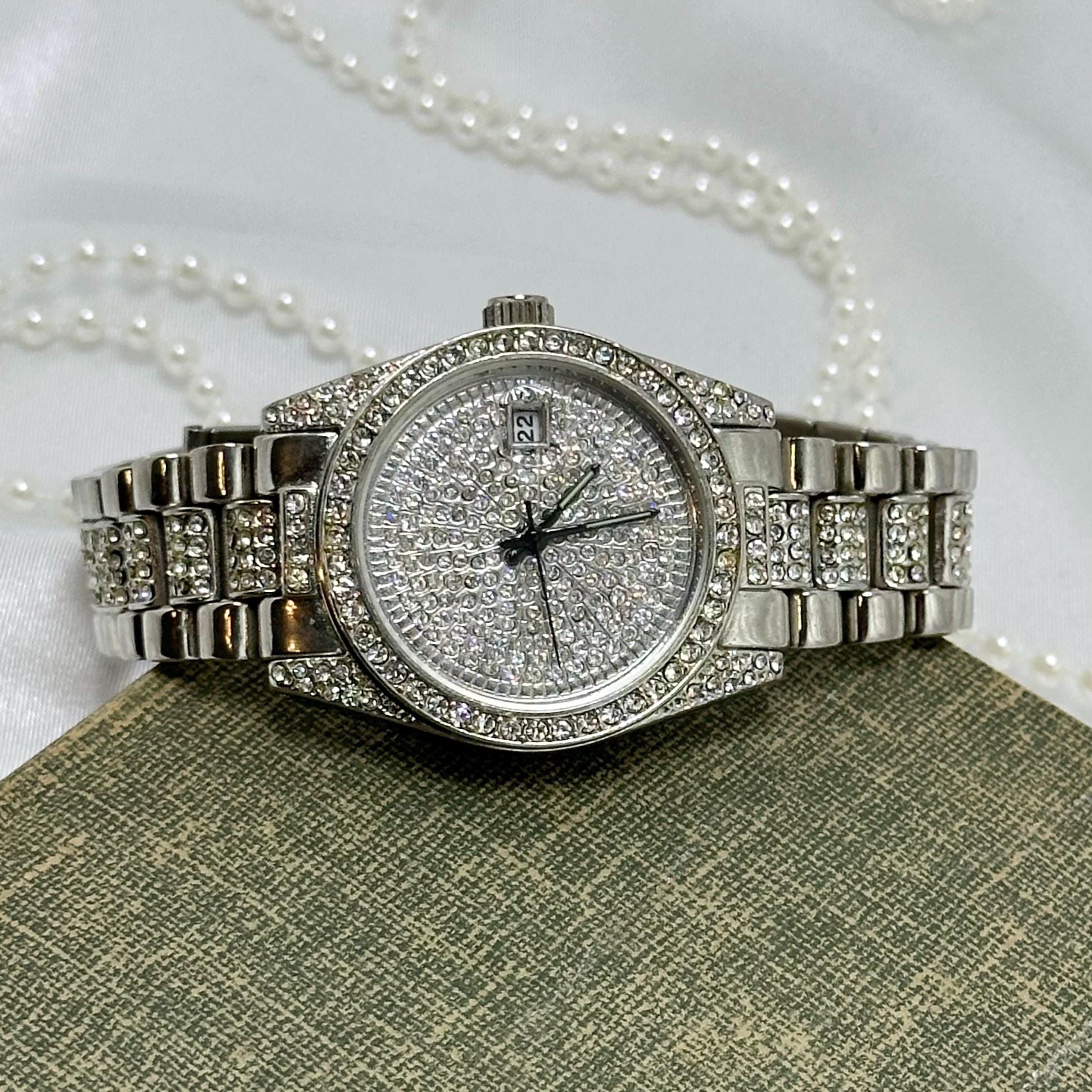 Silver Ice Out Geneva and Crystal Watch Fully Iced Out Men main image 3