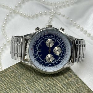Silver and Blue Chronograph Watch