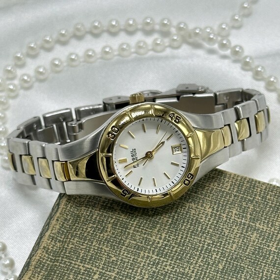 Two-Tone Fossil Watch with Rotating Bezel - image 1