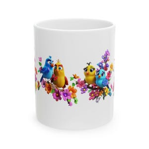Bird Paradise Ceramic Mug, Colorful Bird Floral Coffee Cup, Summer Spring Nature Lover Gift, Summer Bird Tea Mug, Garden Flower Pattern