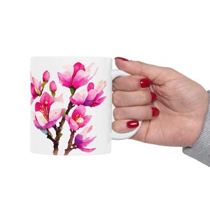 Floral Ceramic Mug, Pink Flowers Printed Tea Cup with Vintage Design, Elegant Coffee Mug for Birthday Gift, Mother's Day Present, Kitchen