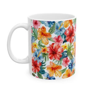 Floral Ceramic Mug, Colorful Flower Print Coffee Cup, Botanical Tea Mug, Garden Themed Kitchen Decor, Gift for Nature Lover, Spring