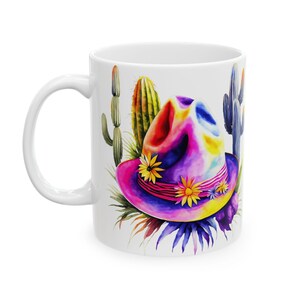 Cowgirl Hats Cactus Ceramic Mug, Western Cowgirl Gift, Desert Plant Coffee Cup, Southwest Theme Tea Mug, 11oz 15oz Cup