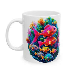 Ocean Fish Ceramic Mug, Marine Life Sea Coffee Cup, Underwater Animals Tea Mug, Nautical Theme Drinkware, Ocean Lover Gift