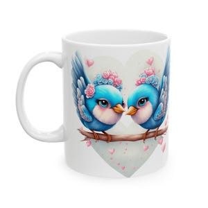 Blue Birds in Love Ceramic Mug, Nature Lover Gift, Coffee Cup, Tea Mug, Birdwatcher Gift, Everyday Ceramic Mug, Bird Lover Present