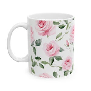 Pink Roses Ceramic Mug, Flower Lover Gift, Nature Inspired Coffee Cup, Floral Tea Mug, Garden Enthusiast Gift, Mother&#39;s Day Gift