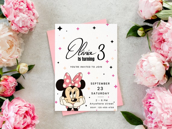 Minnie Mouse Birthday Invitation, Digital Party Invite, Editable Canva Template, Printable, Minnie Mouse theme, Digital Birthday Invitation