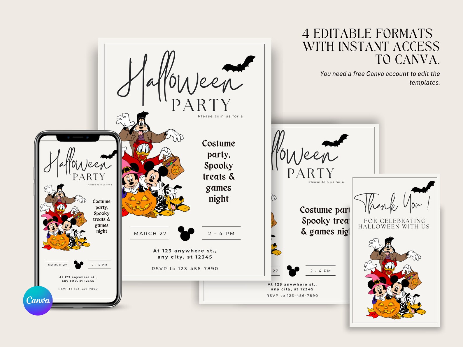 Mickey Mouse Halloween Party Invitation, Mickeymouse Halloween Theme