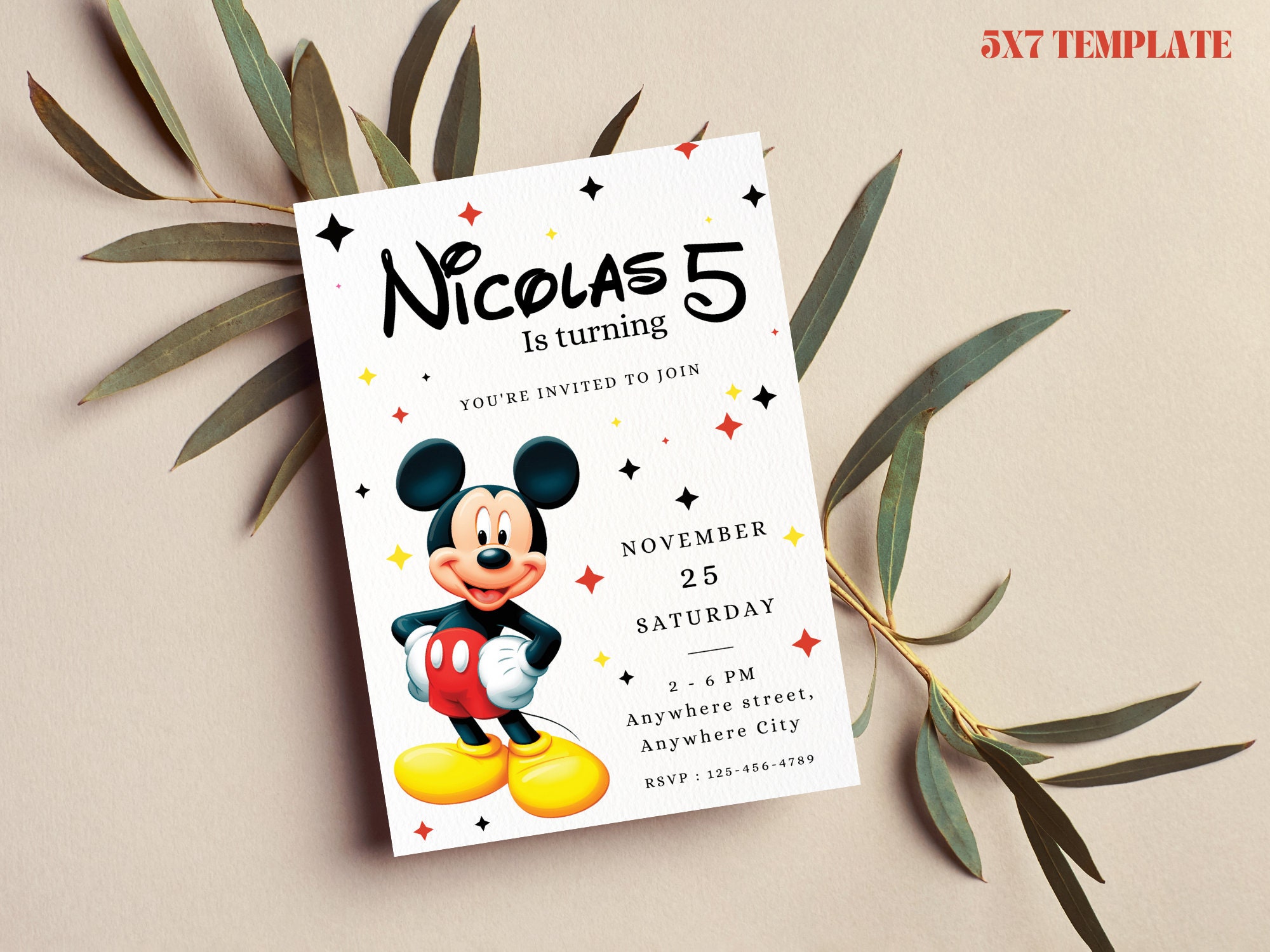 Mickey Mouse Birthday Invitation, Digital Party Invite, Editable Canva ...