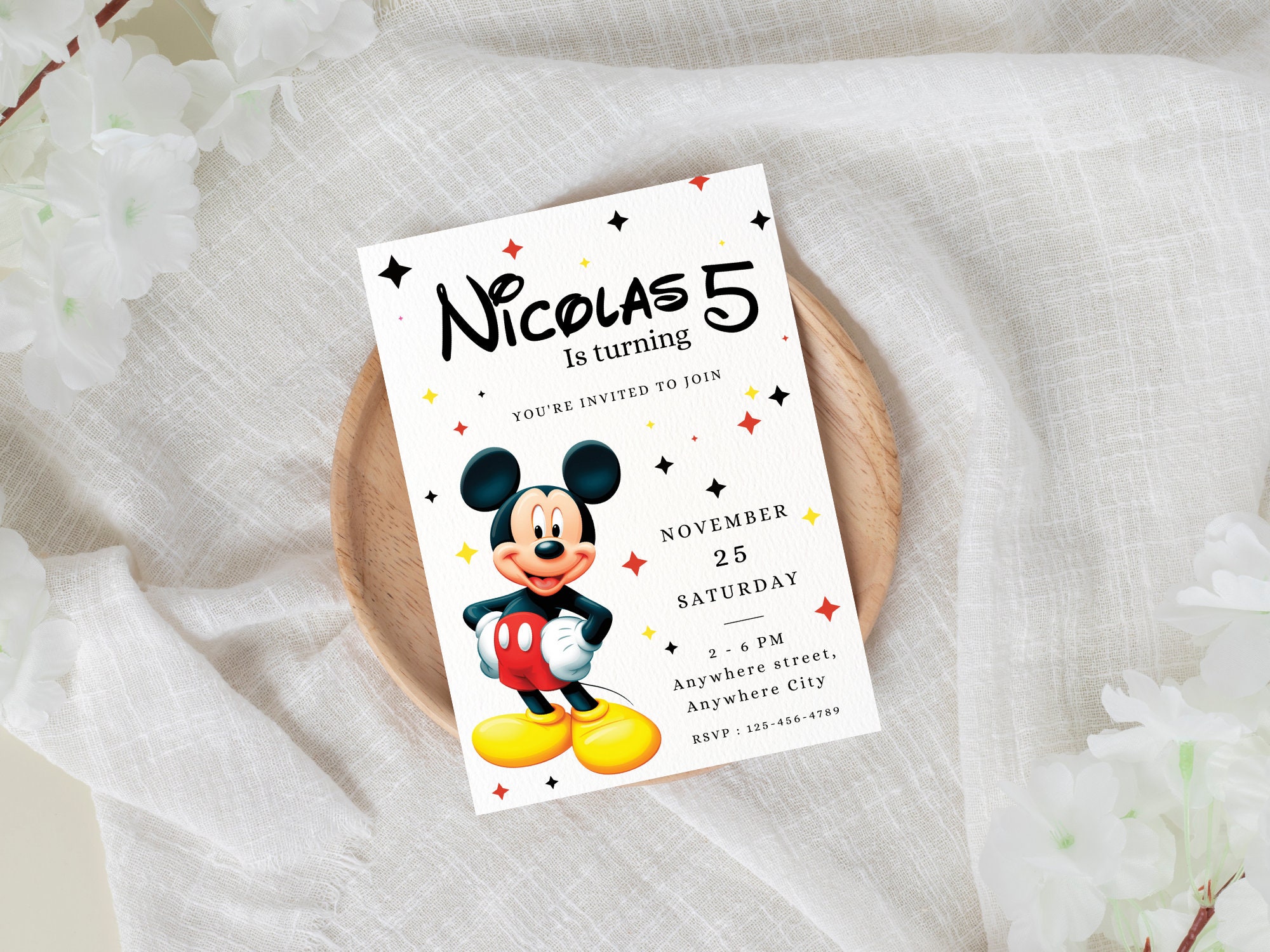 Mickey Mouse Birthday Invitation, Digital Party Invite, Editable Canva ...