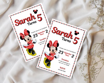 Minnie Mouse Birthday Invitation, Minnie Mouse Red Dress, Printable, Editable Template, Minnie Mouse Party Invite, DigitalBirthdayInvitation