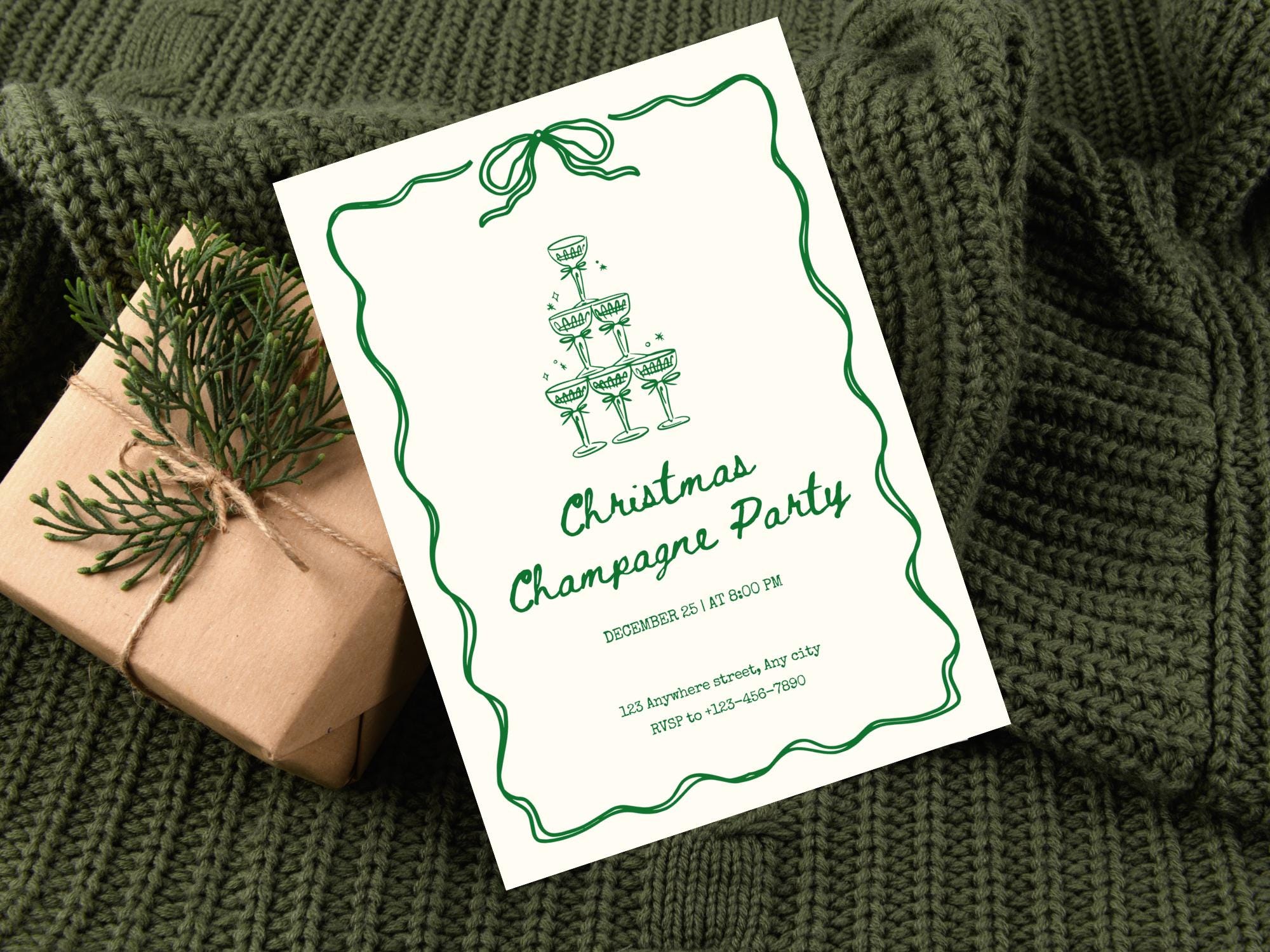 Christmas Champagne Invitation, Winter cocktail Party Invitation, Christmas Party, Digital, Editable, Xmas party at home template invite