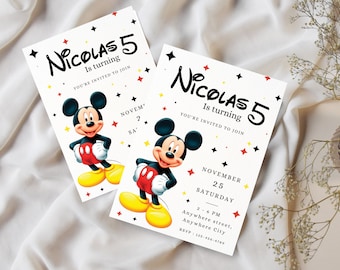 Mickey Mouse Birthday Invitation, Digital Party Invite, Editable Canva Template, Printable, Mickey Mouse theme, Disney, Kids Birthday