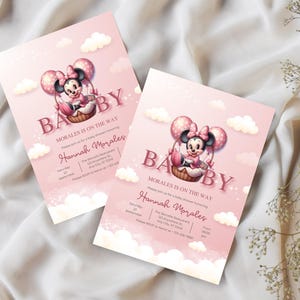 Faire-part de babyshower Minnie Mouse, faire-part de bébé, Disney, petite Minnie Mouse, rose, modifiable, téléchargement numérique