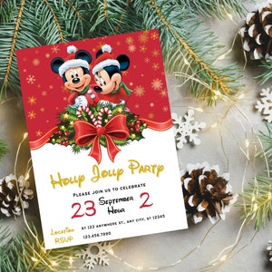 Invito natalizio di Topolino, Invito festa di compleanno, Festa di Natale, Minnie Mouse, Digitale, Stampabile, Modificabile, Natale Disney