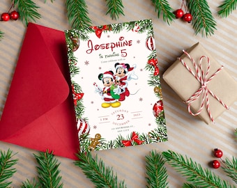 Mickey & Minnie Mouse Christmas Invitation, Winter Birthday Party Invitation, Christmas Party, Digital, Editable, Disney Christmas