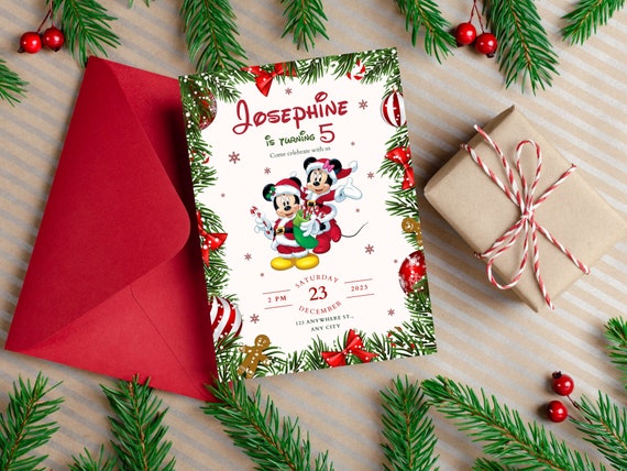 Mickey & Minnie Mouse Christmas Invitation, Winter Birthday Party Invitation, Christmas Party, Digital, Editable, Disney Christmas