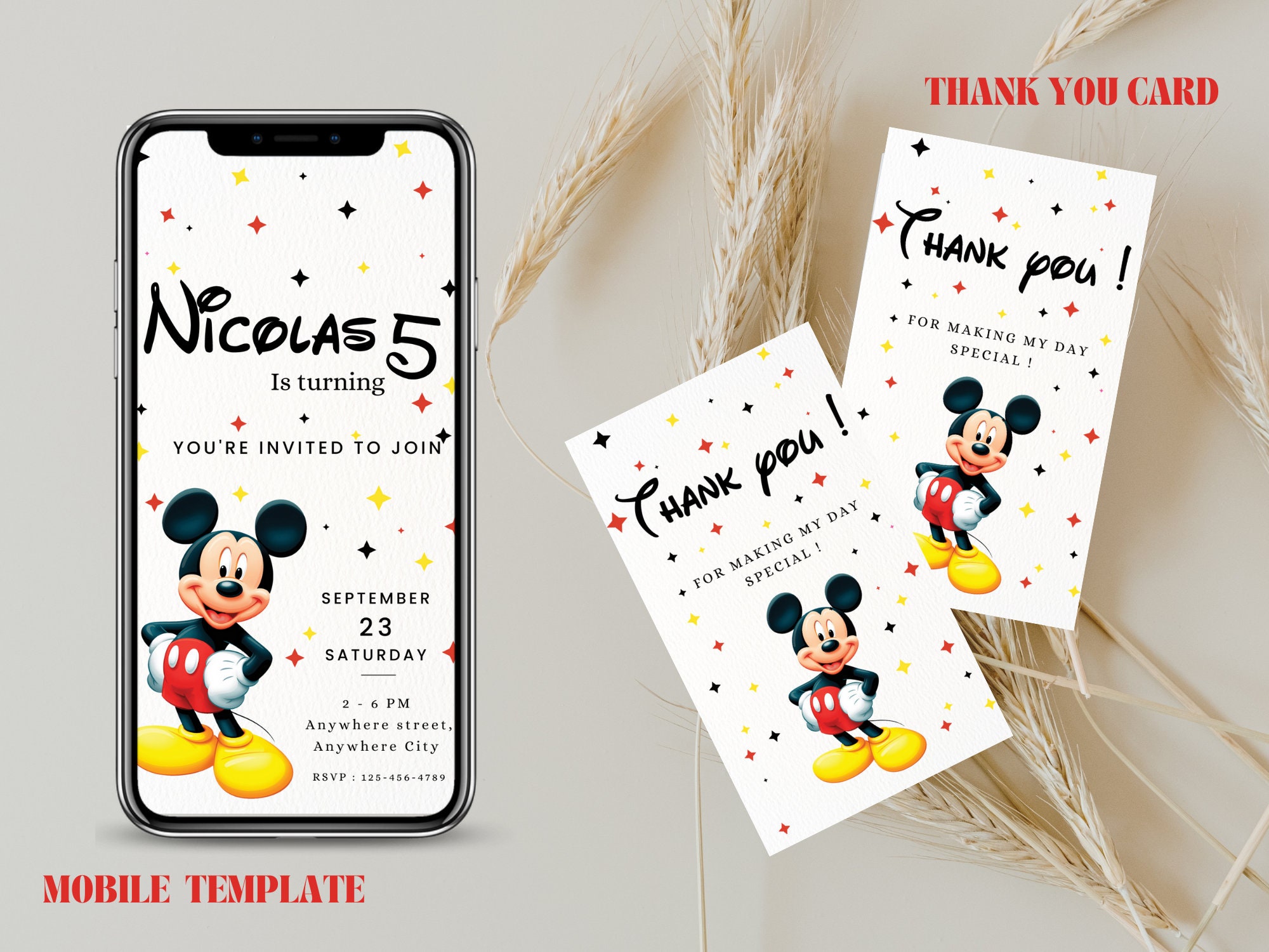 Mickey Mouse Birthday Invitation Digital Party Invite - Etsy