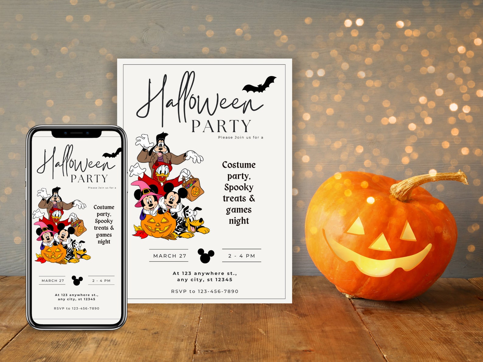 Mickey Mouse Halloween Party Invitation, Mickeymouse Halloween Theme