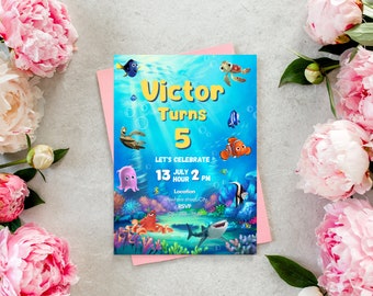 Editable Nemo Birthday Party Invitation, Digital Birthday Invitation, Printable, Dory, Instant Download, Printable birthday Invite, Kids