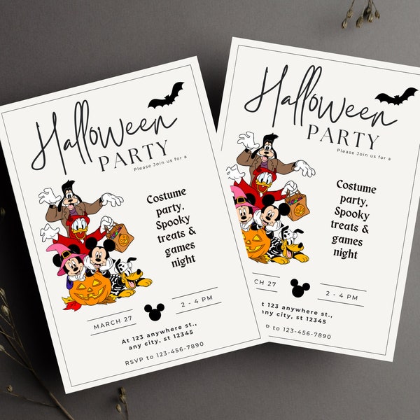 Mickey Mouse Halloween Party Invitation, MickeyMouse Halloween Theme, CostumeParty Invite, Digitale Invitation, Printable, Editable Template