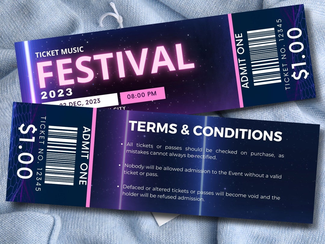 Editable Concert Ticket Template for Canva printable Gift - Etsy Australia