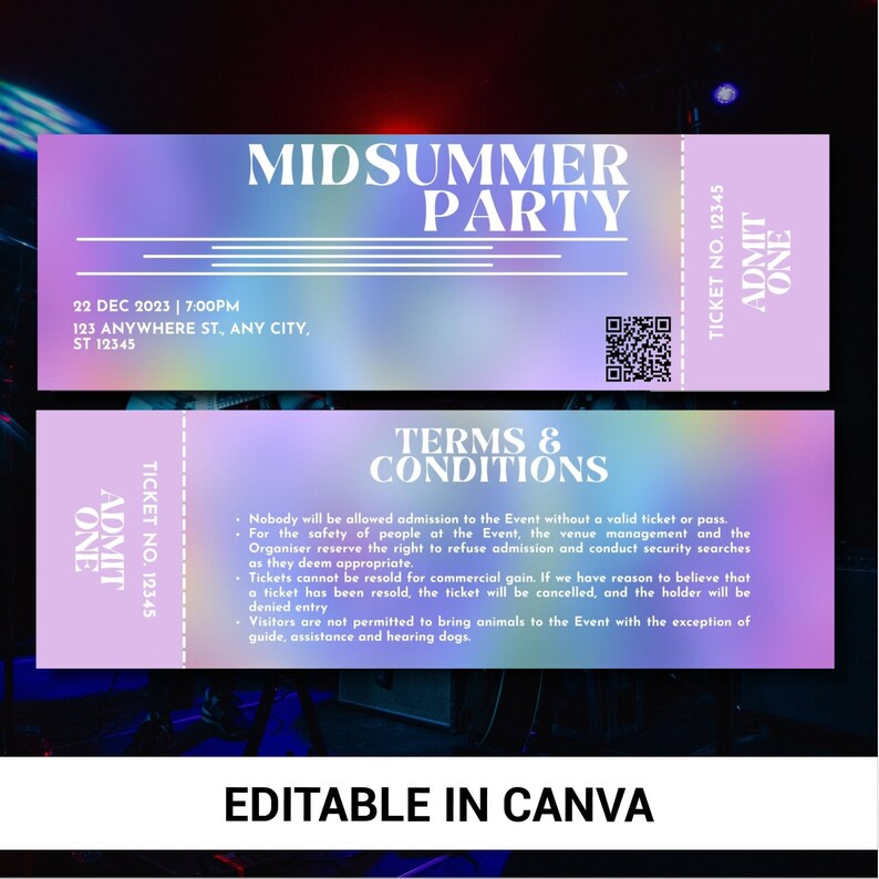 Concert Ticket Template Printable Event Ticket Surprise Concert Ticket ...