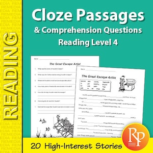 20 Cloze Reading Passages and Comprehension Activities: Reading Level 4