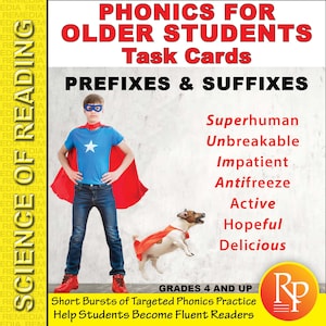 Science Of Reading - Phonics for Older Students: Prefixes and Suffixes Task Cards