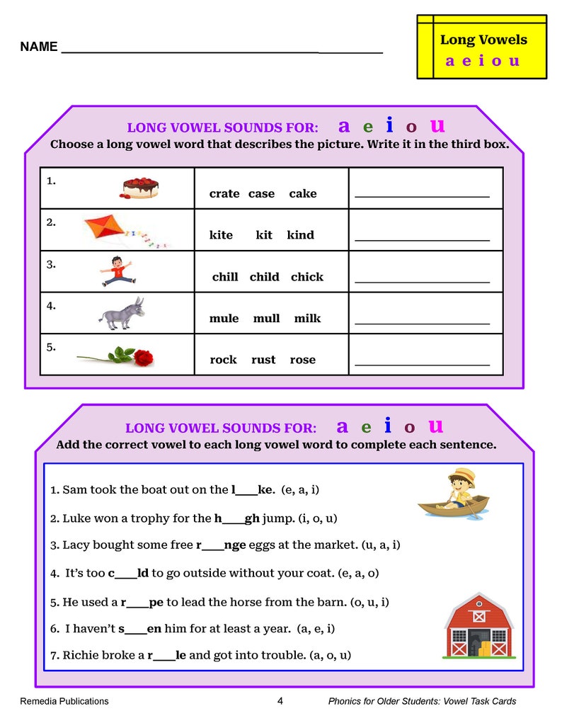 Science of Reading: Phonics for Older Students Vowel Task Cards ...