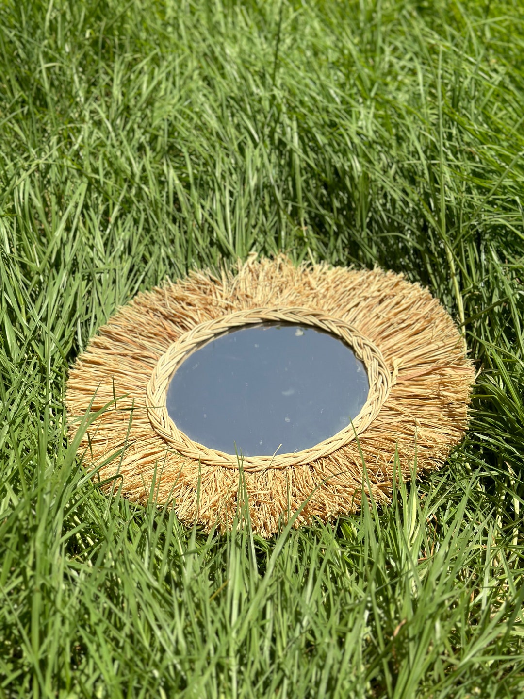 Boho Rattan Mirror Wall Decor Vintage Neutral Decorative Etsy